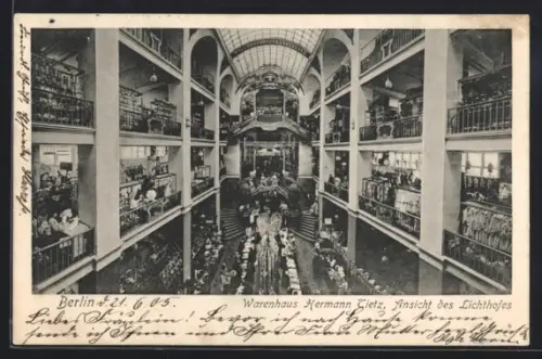 AK Berlin, Warenhaus Hermann Tietz, Ansicht des Lichthofes, Leipzigerstrasse