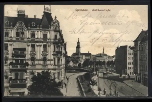 AK Spandau, Brückenstrasse mit Strassenbahn