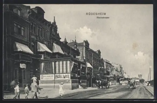 AK Rüdesheim, Rheinstrasse mit Hotel Weil