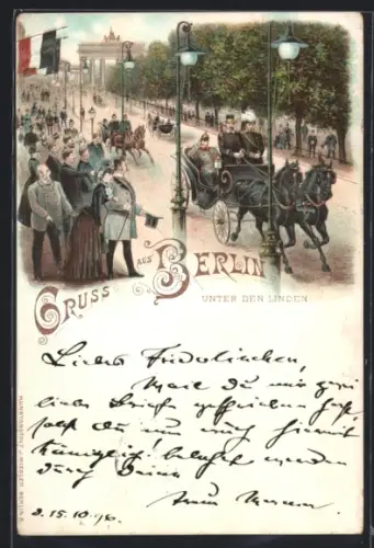 Lithographie Berlin, Unter den Linden mit Brandenburger Tor