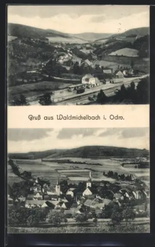 AK Waldmichelbach i. Odw., Bahnhof, Teilansicht mit Kirche