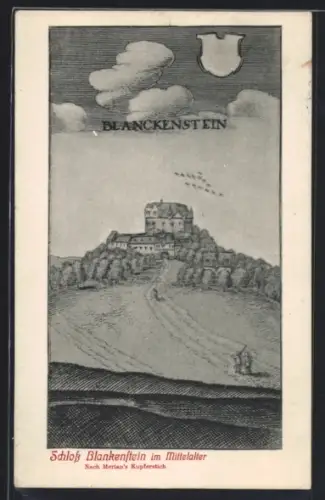 Künstler-AK Blankenstein, Schloss Blankenstein im Mittelalter nach Merian