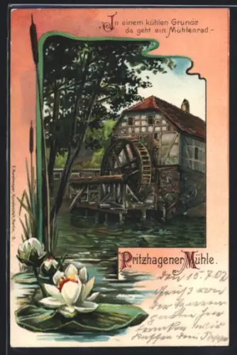 Lithographie Pritzhagen, Blick auf die Pritzhagener Mühle