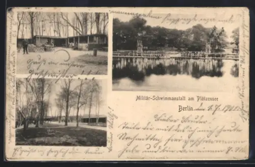 AK Berlin, Militär-Schwimmanstalt am Plötzensee, Mehrfachansicht