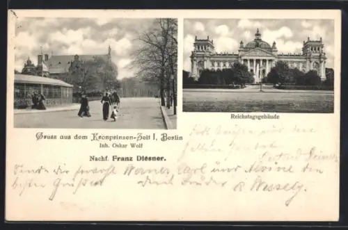 AK Berlin, Gasthaus Kronprinzen-Zelt, Reichstagsgebäude