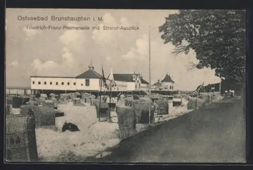Mini-AK Brunshaupten, Friedrich Franz-Promenade mit Strand-Ausblick
