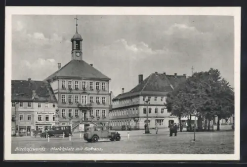 AK Bischofswerda, Marktplatz mit Rathaus