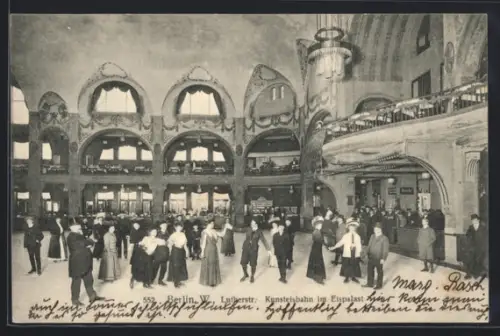 AK Berlin-Schöneberg, Kunsteisbahn im Eispalast, Lutherstr., Schlittschuhläufer