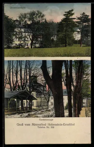AK Hohenstein-Ernstthal, Hotel Minelralbad mit Gartenanlage