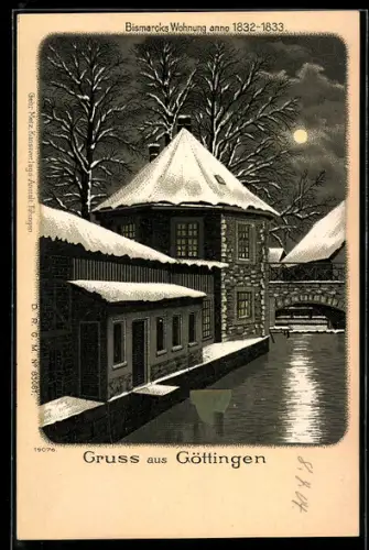 Winter-Lithographie Göttingen, Bismarcks Wohnung