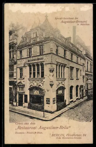 AK Berlin, Restaurant Augustiner-Bräu, Friedrichstrasse 84, Ökonom Friedrich Hein