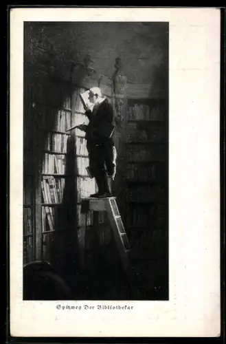 Künstler-AK Carl Spitzweg: Bibliothekar auf einer Leiter