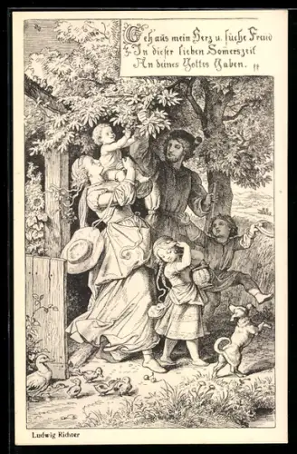 Künstler-AK Ludwig Richter: Der Sonntag, Familie im Sommer