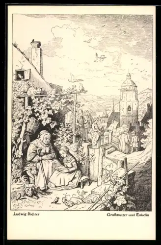 Künstler-AK Ludwig Richter: Grossmutter und Enkelin