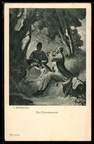 Künstler-AK Carl Spitzweg: Flötenkonzert im Wald