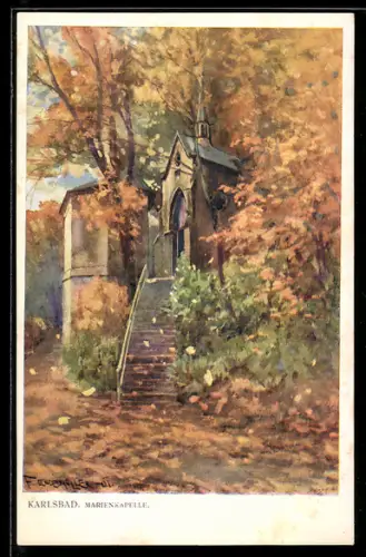Künstler-AK Ferdinand Engelmüller: Karlsbad, Marienkapelle im Herbst