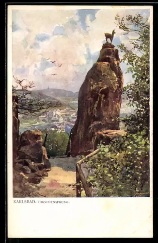 Künstler-AK Ferdinand Engelmüller: Karlsbad, Hirschensprung