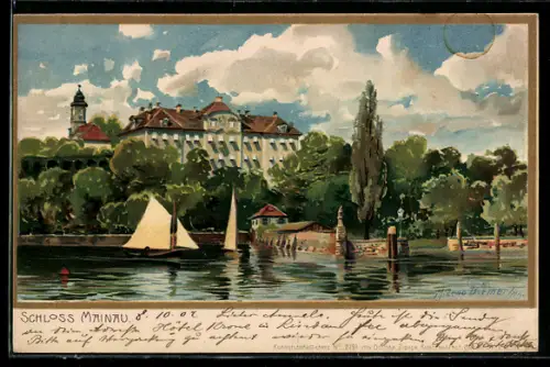Künstler-AK Zeno Diemer: Blick zum Schloss Mainau
