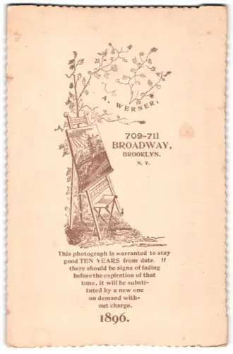 Fotografie A. Werner, Brooklyn, Broadway 709-711, Staffelei mit Landschaftsgemälde, 1896