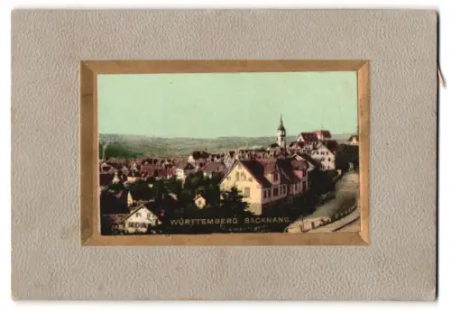 Photochromie unbekannter Fotograf, Ansicht Backnang /Württemberg, Ortspanorama mit Kirche