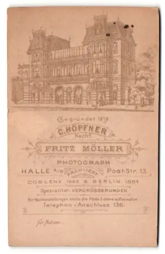 Fotografie C. Höpfner Nachf., Halle a. S., Poststr. 13, Ansicht Halle /Saale, Fassadenansicht des Ateliers