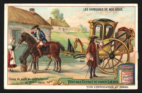Sammelbild Liebig, Le Carrosses de nos Aieux, Chaise de poste au commencement