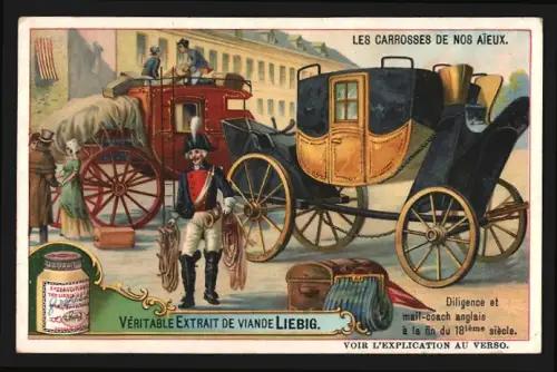 Sammelbild Liebig, Le Carrosses de nos Aieux, Diligence et mail-coach anglais