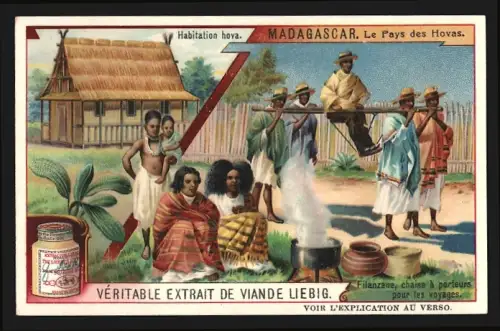 Sammelbild Liebig, Madagascar, Le Pays des Hovas, Habitation hova