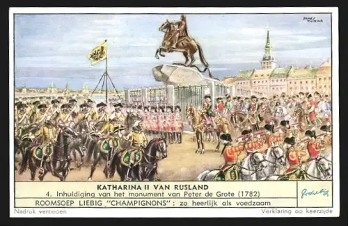 Sammelbild Liebig, Katharina II. van Rusland, Inhulding van het monument van Peter de Grote 1782