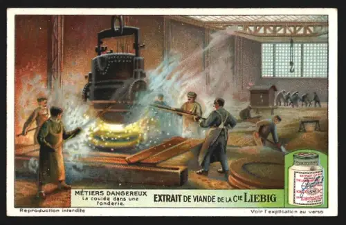 Sammelbild Liebig, Métiers dangereux, La coulée dans une fonderie