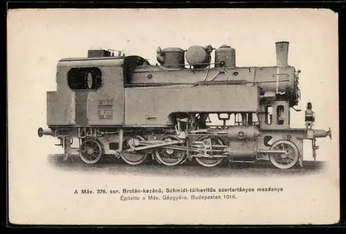 AK Ungarische Lokomotive Nr. 376, gebaut 1916 in Budapest, ungarische Eisenbahn