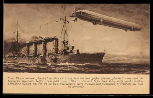 AK SM Kleiner Kreuzer Breslau und Zeppelin