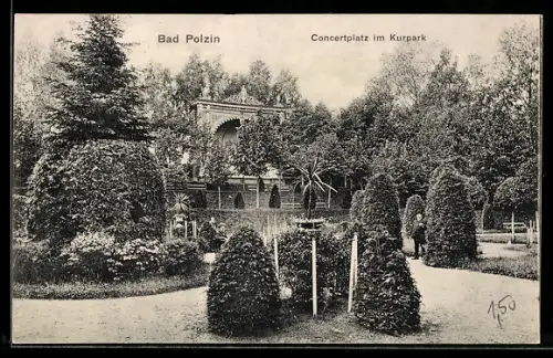 AK Bad Polzin, Concertplatz im Kurpark
