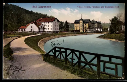 AK Bad Ziegenhals, Villa Josefine, Paradies und Ferdinandsbad