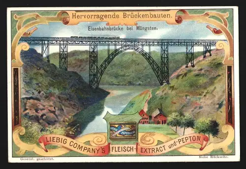 6 Sammelbilder Liebig, Serie Nr. 600: Hervorragende Brückenbauten, Ebrobrücke, Götschthalbrücke, Firth of Forth Bridge
