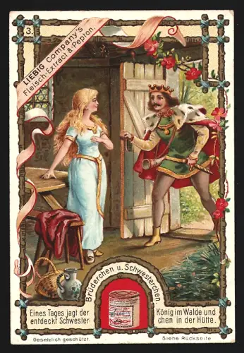 6 Sammelbilder Liebig, Serie Nr. 629: Szenen aus dem Märchen Brüderchen und Schwesterchen