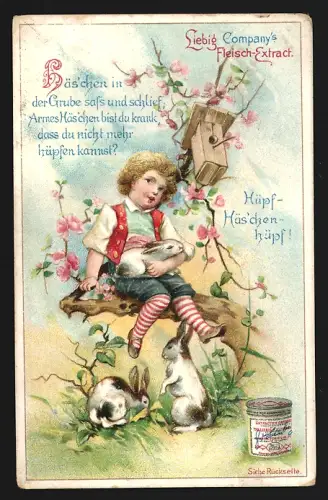 6 Sammelbilder Liebig, Serie Nr. 571: Kinder bei Ringel-Ringel-Reihe, Mädchen spricht zum Storch, vor dem Kuhkauf