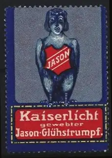 Reklamemarke Kaiserlicht, Jason-Glühstrumpf, Statue