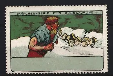 Reklamemarke Märchen-Serie, Klein Däumling, Szene mit Riesen und schlafenden Kindern