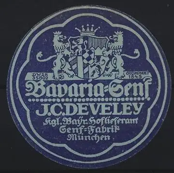 Reklamemarke München, Bavaria-Senf J. C. Devely, bayerisches Wappen