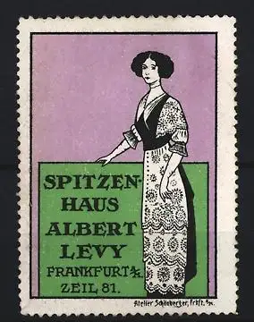 Reklamemarke Frankfurt, Spitzenhaus Albert Levy, Dame im Spitzenkleid
