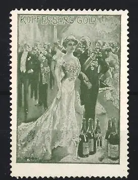 Reklamemarke Kupferberg Gold, Elegante Feier, Flaschen und Gläser