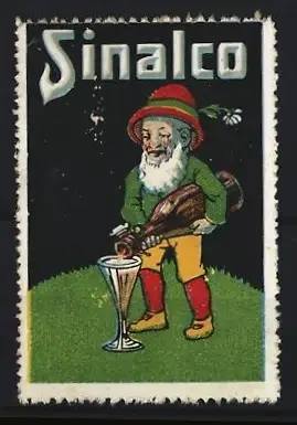 Reklamemarke Sinalco, Zwerg mit Flasche und Glas