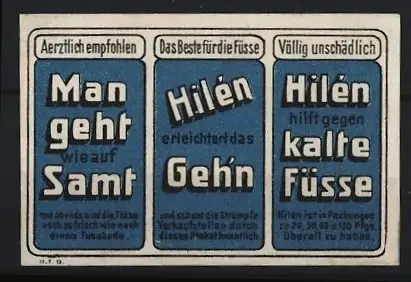 Reklamemarke Hilén, Strümpfe, Ärztlich empfohlen