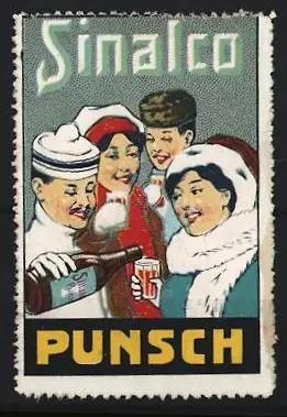 Reklamemarke Sinalco, Punsch, Menschen in Winterkleidung