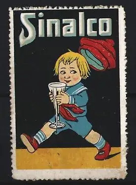 Reklamemarke Sinalco, Kind mit Glas und Hut