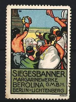 Reklamemarke Berlin-Lichtenberg, Siegesbanner Margarinewerke Berolina GmbH, Antikes Stadion
