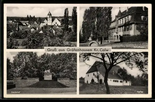 AK Gräfenhausen /Calw, Schulhaus, Kelter, Denkmal