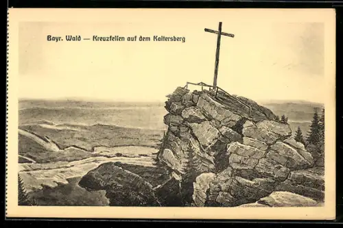Künstler-AK sign. Hans Pernat: Kaitersberg /Bayr. Wald, Kreuzfelsen
