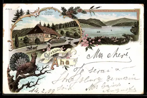 Lithographie Aha, Gasthaus z. Auerhahn, See